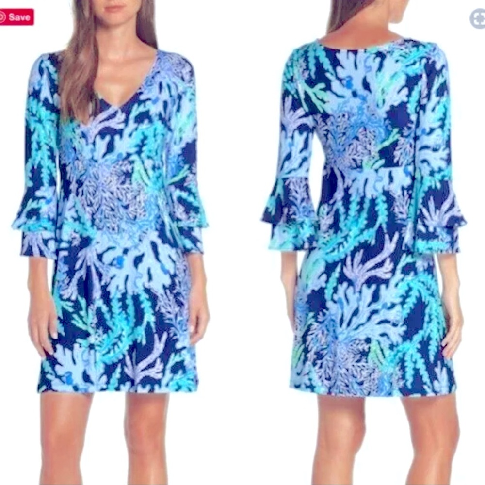 $168 NWT Lilly Pulitzer Raina Dress Deep Indigo Blue Swish and Sway Corals